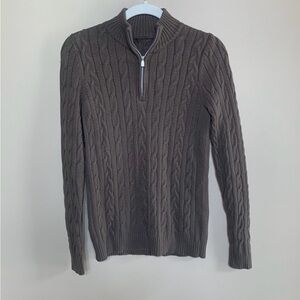 Brown Zip Up Cable Knit Sweater